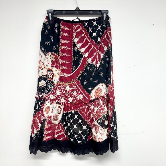 Vtg Cottage SANDRO Gypsy Boho Colorful Patchwork A-Line Maxi Skirt Size Medium - Picture 1 of 3